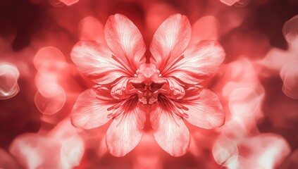 Fototapeta premium Coral flower, symmetrical, bokeh hearts