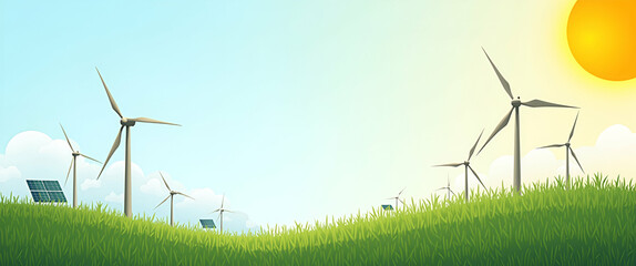 Solar Sun and Wind Turbines Border Frame with Copy Space for World Environment Day - Green Technology Concept in Photo Stock