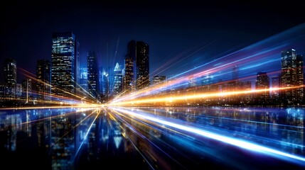 Nighttime cityscape with bright lights creating an eye-catching presentation background scene