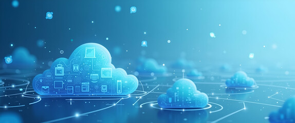Photo realistic vector illustration of cloud computing and remote work solutions, featuring connectivity symbols that highlight flexibility and efficiency in remote operations.