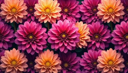 Fototapeta premium Intricate dahlia blooms, vibrant hues, repeating pattern , seamless, dahlia pattern, floral