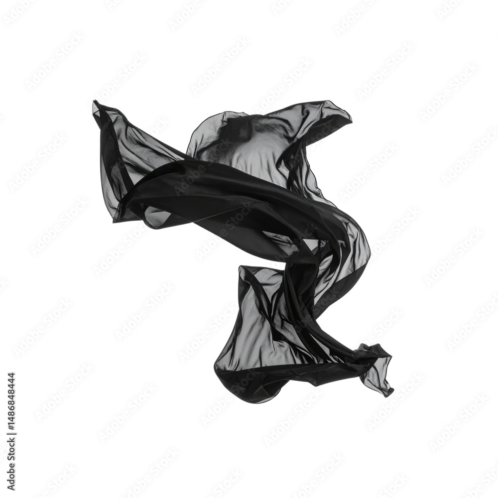 Poster abstract black fabric swirling dynamic movement design on transparent background