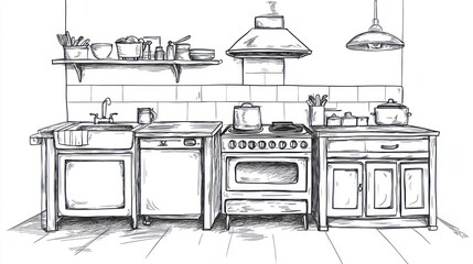 Fototapeta premium Sketch of a vintage kitchen interior