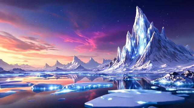 Enchanted Winter Lake: Glowing Ice & Mirror Surface Under Northern Lights &ndash; 4K UHD
