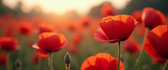 Fototapeta premium Memorial Day Poppies: Striking Floral Tribute with Artistic Composition and Empty Space for Remembrance and National Pride