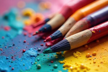 Fototapeta premium Close-up of paintbrushes with vibrant colorful paint strokes , colorful paint, vibrant, design
