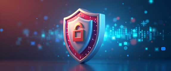 Photo realistic shield and insurance card icon with copy space for insurance ads, emphasizing security and protection in digital marketing materials.