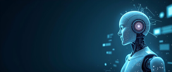 Fototapeta premium Futuristic AI Chatbot Wallpaper: Sleek Digital Visuals Showcasing Interactive Fintech Communication Systems with Minimalist Design and Ample Empty Space for Premium Photo Stock
