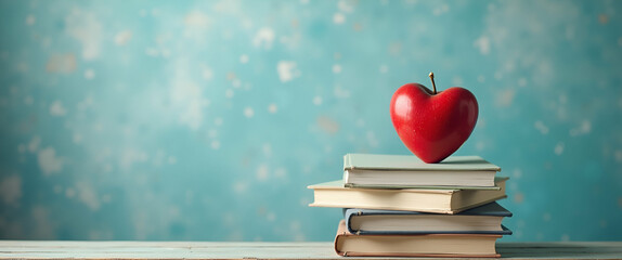 Photo Realistic School Counselor with Books and Heart Symbol in Whimsical Background for Academic and Emotional Support in Community Care - Stock Image Concept