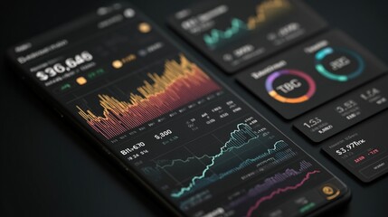 Financial data displayed on a phone and multiple cards