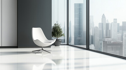 A solitary chair in a modern workspace, embodying simplicity and focus in a clean, minimalist design.