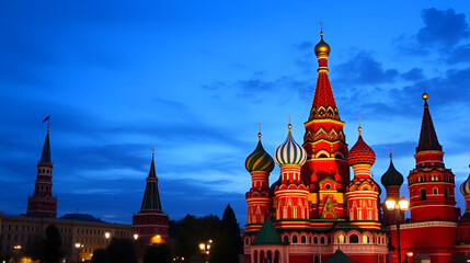 Fototapeta premium Moscow , Russia,St Basil's cathedral in the dusk,Red square