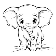 Fototapeta premium A cute baby elephant coloring page.