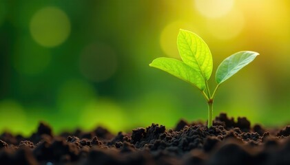 Close-up of young tree sapling being planted in rich soil , tree, reforestation