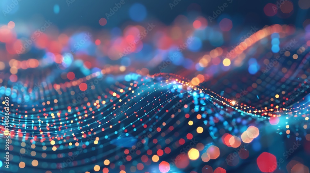 Aufkleber abstract digital waveform data visualization in blue and red colors