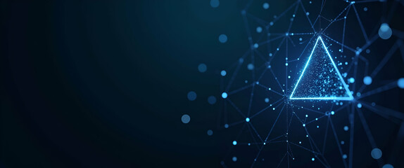 Cybersecurity Network Protection: Future Cyber Technology Web Services for Business with Low Polygon Particle Design and Wireframe Light