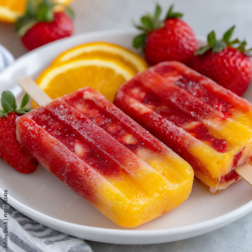 Poster layered ice pops with distinct fruit textures in each layer.