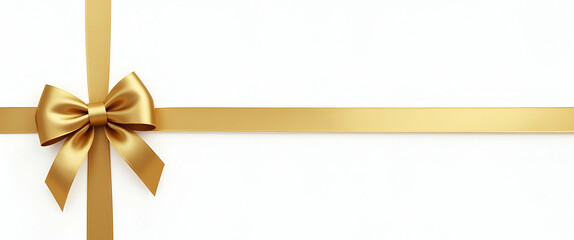 Fototapeta premium Gold Bow Ribbon and Gold Ribbon Isolated on Transparent Background - Perfect for Christmas and Happy Birthday Themes with Empty Space on the Left Side for Customization