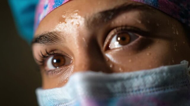 Glimpse of Determination: A close-up captures the intense focus and unwavering commitment of a healthcare professional, their eyes reflecting both the challenges and the resilience within.