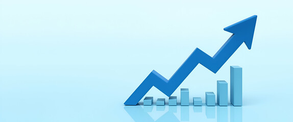 Blue Business Arrow and Stock Market Graph Arrow Growing Upwards on Economic Chart Icon Symbolizing Trending Growth and Financial Success - Photo Stock Concept with Empty Space on Left Side