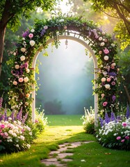 photography background, backdrop of secret garden with archway gate entrance 