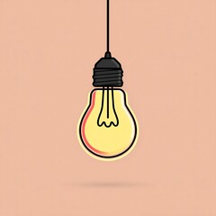 hanging light bulb with glowing effect on pastel background