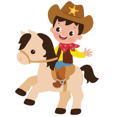 Cute little cowboy riding a horse vector cartoon illustration