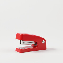 Red stapler with modern design on plain white background, showcasing sleek and minimalistic look, perfect for office or home use, with smooth finish and metallic parts for durability