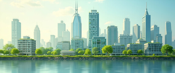 Obraz premium ESG Infrastructure Planning: Designing Sustainable Green Buildings and Responsible Development for Urban Planning Offices - Stock Photo Concept with Empty Space for Customization