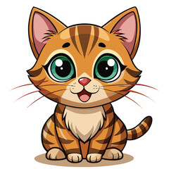 A cute tabby kitten with wide, excited eyes and an open mouth  with white background.