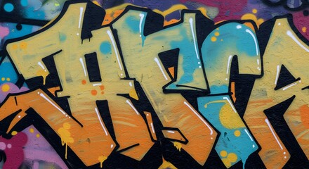 Urban Graffiti Art on Wall with Bold Colors and Dynamic Design