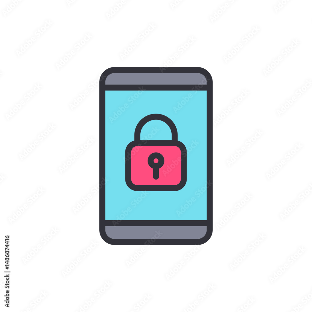 Poster mobile device security concept with padlock displayed on phone screen