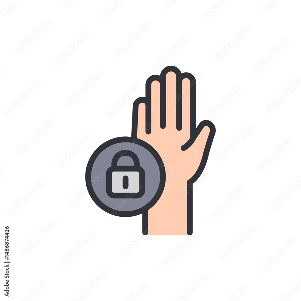 Poster hand with lock symbol illustrating data privacy and security concept