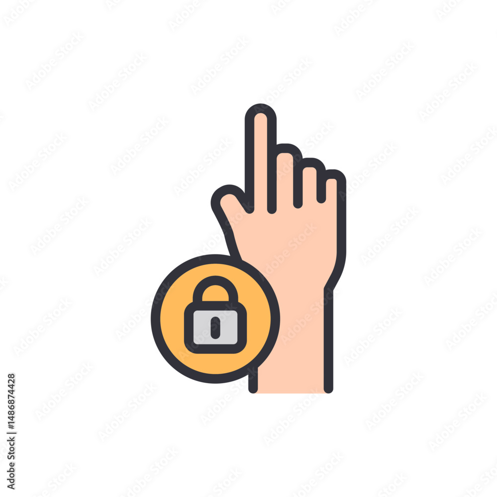 Poster hand touching lock icon for security or access control concept