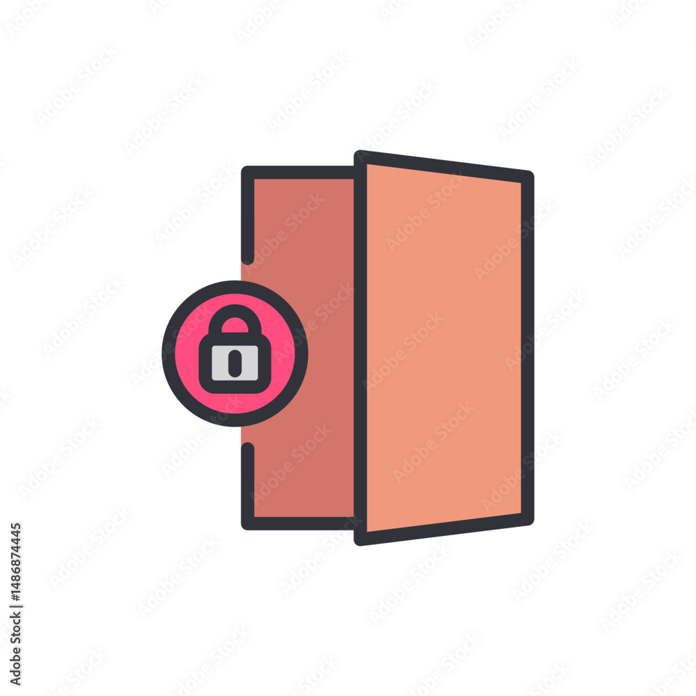 Poster secured access point with door and lock icon design vector
