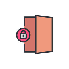 Secured Access Point With Door And Lock Icon Design Vector