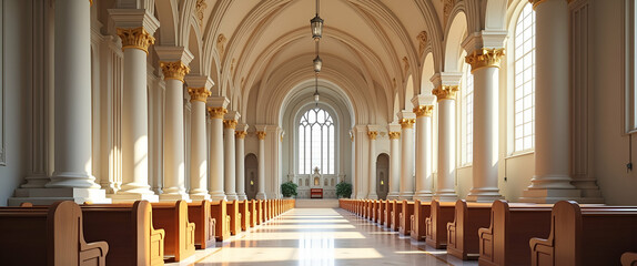 Elegant Visual Narrative of Corpus Christi Church Art Design: Refined Architecture, Sophisticated Motifs, and Formal Composition in Sacred Settings - Photo Stock Concept