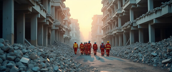 Document refined formal imagery capturing earthquake casualties with impactful visuals of structural damage victim support and coordinated emergency medical care amid widespread destruction. in  Photo