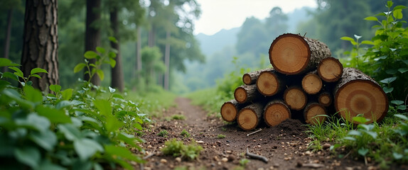 Addressing Deforestation: Responsible Logging & Supply Chain Transparency for Sustainable Commodity Supply in Environmental Conservation - Photo Stock Concept