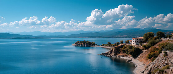 Serene lakeside vista under a cloudy sky