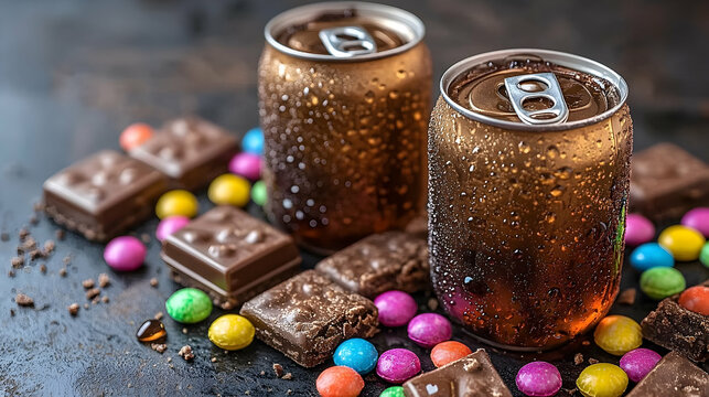 Cold soda chocolate and candies refreshing drink photo