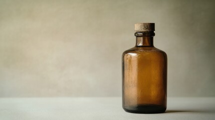 Amber glass bottle with cork stopper still life product photography