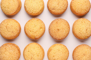 Many sweet cookies on grey background