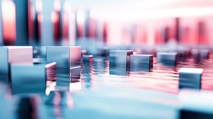 Floating metallic cubes abstract background pink and blue hues smooth textures