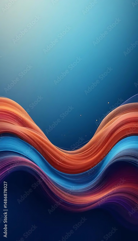 Poster vivid multicolored gradient waves flowing on a dark blue background