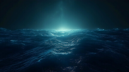 Mysterious dark blue landscape with bright light source