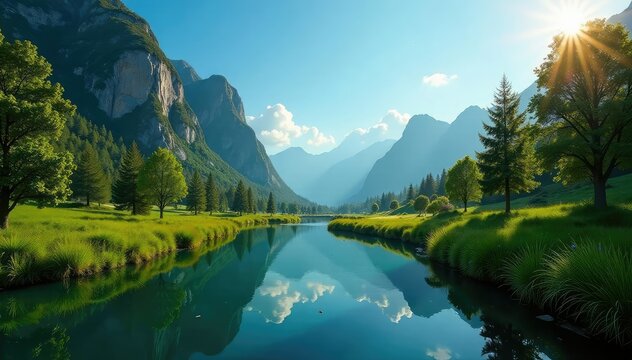 Seamless looping video of nature scenery, ideal for calming intro, light, sunset, mountains