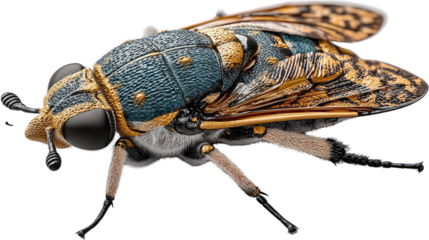 Detailed Insect Close-Up: A striking, close-up view of an insect, showcasing intricate details of its exoskeleton, wings, and body structure.