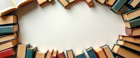 Rustic International Childrens Book Day border with natural wood textures and open books providing space concept as Rustic book day frame featuring natural wood textures and open books for text placem