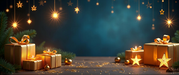 Epiphany Frame with Radiant Stars and Golden Gifts for Celebratory Messages - Space for Personalization on Left Side